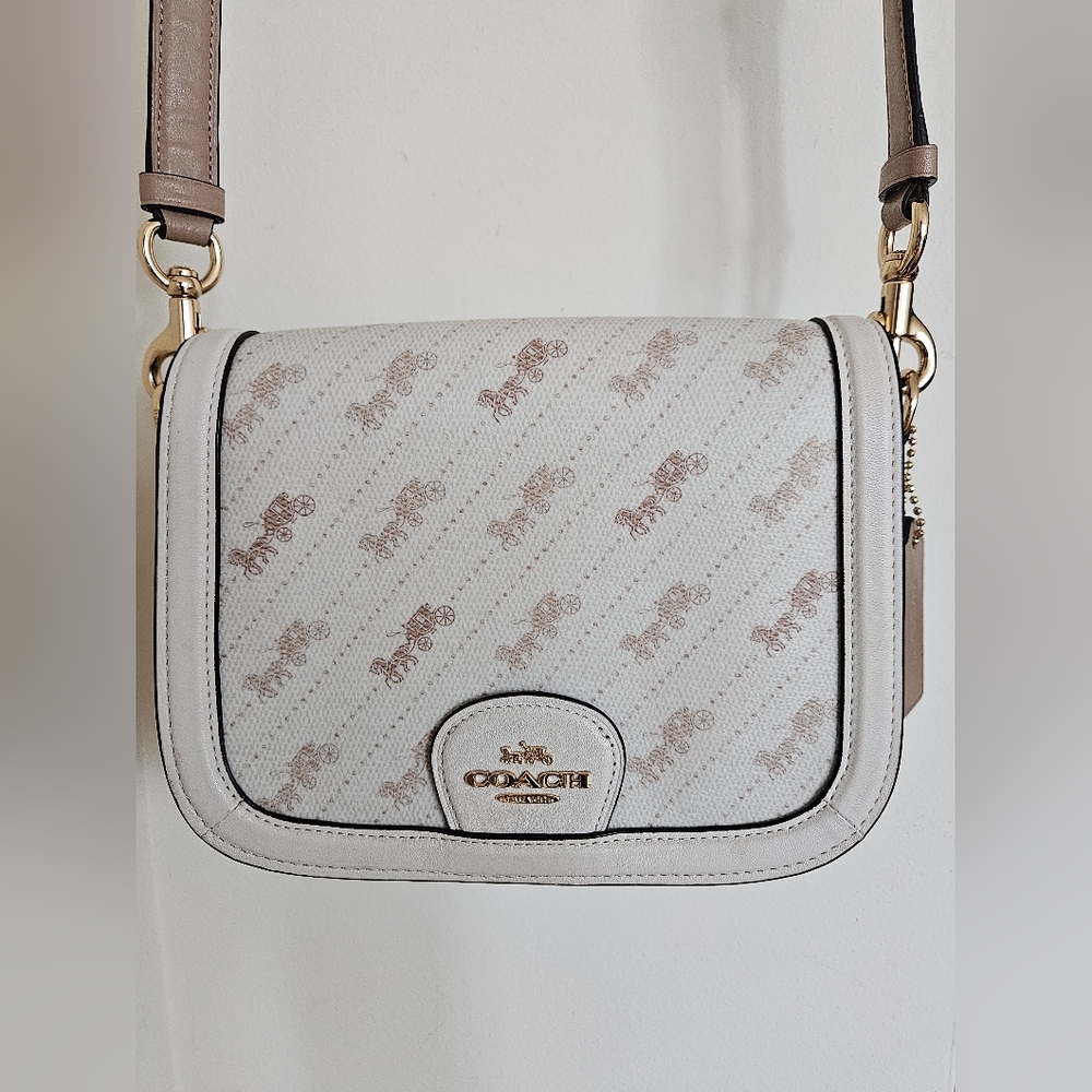 Coach Crossbody Bag White/Cream Horse and Carriage Print with Detachable Strap